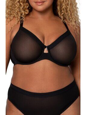 🆕CURVY COUTURE Full Figure Non-Padded Sheer Mesh Underwire Bra 42D Black #1311